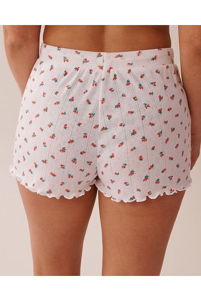 La Vie en Rose Strawberry Print Lettuce Edge Pointelle Pajama Shorts