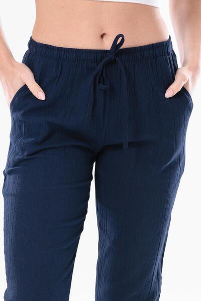 Eliş Şile Bezi Şile Cloth Double Pocket Unisex Summer Trousers Navy Blue Lcvt