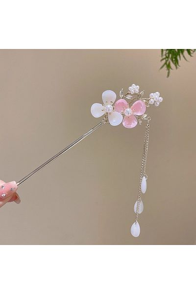 Choice L Elegant Chinese Style Hair Accessory Romantic Enameled Flower Tassel Hair Clip Alloy Jewelry Hair.