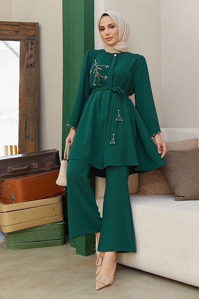 VAVİNOR Luna Stone Embroidered Set - Emerald