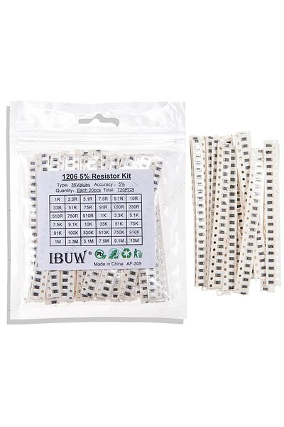 Choice 36Value each 20pcs =720pcs 1206 SMD Resistor Kit 1/4W 0.25W 5% 1 ohm~10 Mohm  component diy  kit ...