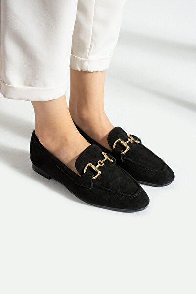 KAOF SHOES أحذية راقصة الباليه النسائية من جلد الغزال الأسود أحذية نسائية يوم...