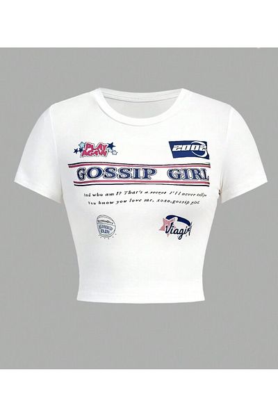 Touz Moda Μπλούζα με στάμπα Gossip Girl White Body Crop