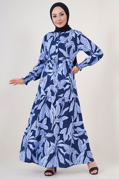 Bigdart 2145 Φόρεμα Hijab με σχέδια - A.Navy Blue