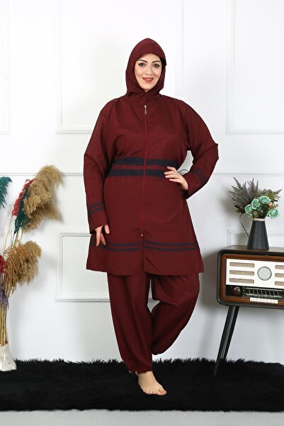 Moda Çizgi Kadın Büyük Beden Tesettür Mayo 7XL-8XL-9XL-10XL Bordo 55010
