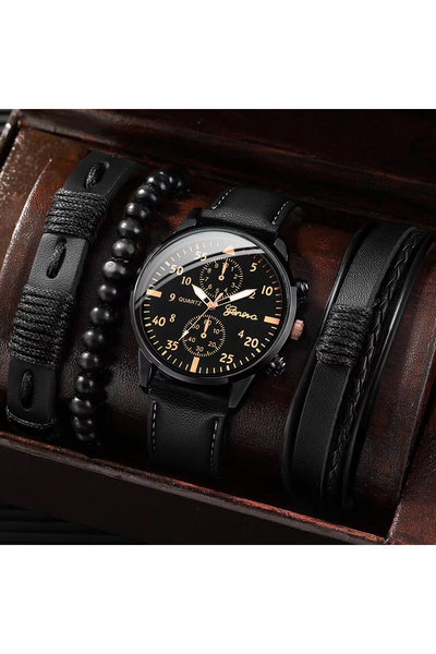 Choice مجموعة من 4 قطع بدون علبة، 4 قطع ساعات رجالية أنيقة بسوار جلدي، ساعة ك...