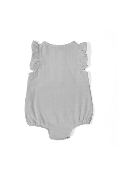 DEUX LAPINS 100% Cotton Muslin Baby Girl Ruffled Sleeveless Jumpsuit - Cotton Gray