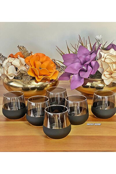 P&ORA PREMIUM KITCHEN PRODUCTS Lal 361 6-Piece Bottom Black Top Smoked Water Glass, Soft Drink Glass, Gift, Dowry Box, Luxury