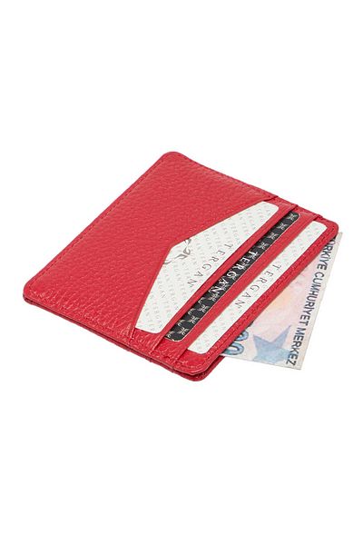 Tergan Red Genuine Leather Unisex Credit Card Holder - S1Kk 00001665 -B68