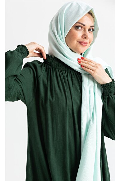 Eliş Şile Bezi Γυναικείο φόρεμα προσευχής από βαμβακερό ύφασμα Şile, μονοκόμματο, εύκολο στη χρήση, με ελαστικό μανίκι και λαιμόκοψη, πράσινο Ys