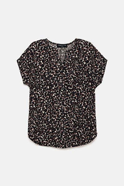 Sarı Etiket Καφέ μπλούζα με λεοπάρ σχέδιο και υφή