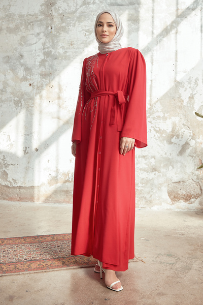 VAVİNOR Viona Stone Abaya - Red