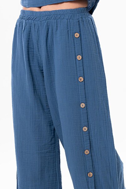 Eliş Şile Bezi İzel Slit Summer Muslin Trousers Indigo indg