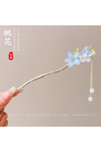 Choice U Elegant Chinese Style Hair Accessory Romantic Enameled Flower Tassel Hair Clip Alloy Jewelry Hair.