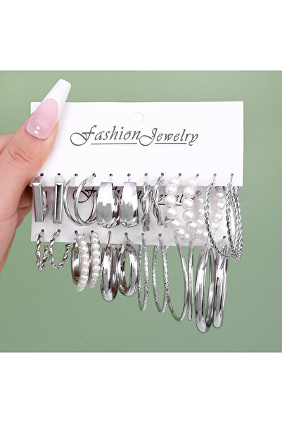 Choice E1591-2 24Pcs/Set New Retro Imitation Pearl Multi-Element Hoop Simple Metal Circle Geometric Twist W