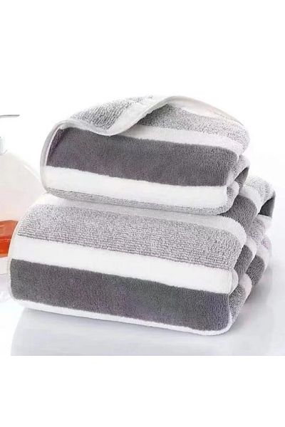 Choice Gray Stripe 【hot Sales】2pc High-density Coral Velvet Striped Towel Wholesale Home Color Strip Bath T