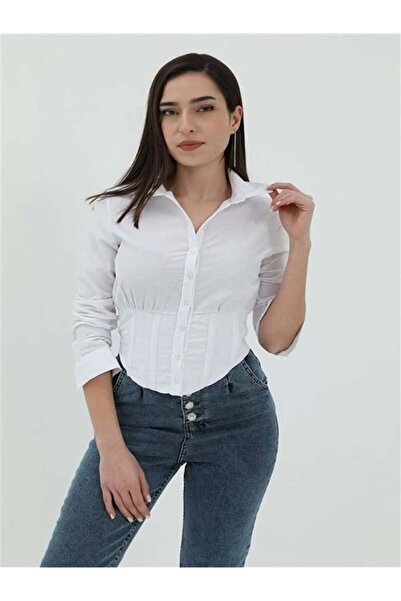 KASİDE Kadın Beli Lastikli Korse Crop Gömlek