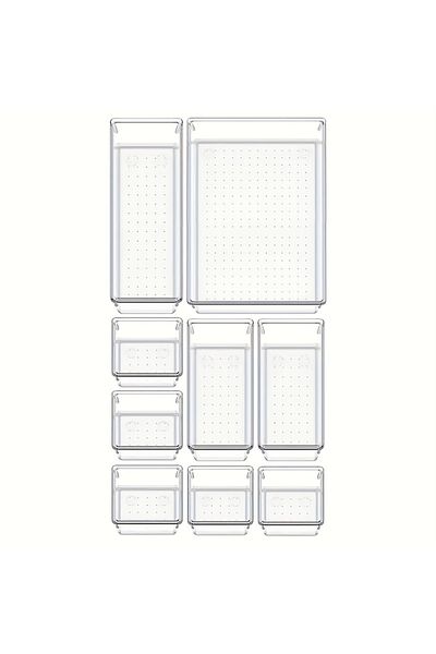 Choice 9pcs 10-piece Versatile Drawer Organizer Set - Clear Plastic Trays And Dividers In 4 Sizes For Perfe