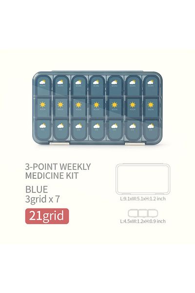 Choice1 21G Blue Portable 21/28 Grids Weekly Pill Box Medicine Dispenser Tablet Organizer Storage Boxes 7 Da