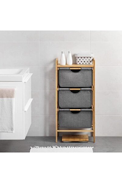 ACAR 3 Bölmeli Çamaşır Sepeti - Demonte Bambulu Raflı Çamaşır Sepeti (96 x 44...