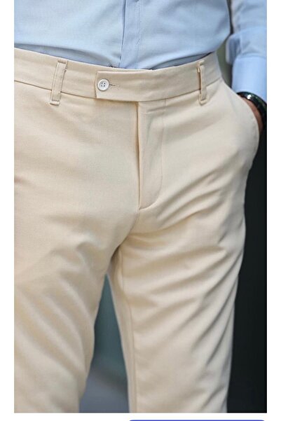 LUMAST Erkek Slim Fit Likralı Basic Oldmoney Düğme Detay Bilek Kumaş  Pantolon