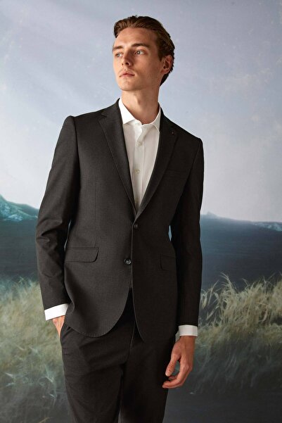 Tween Slim Fit Antrasit Düz Yünlü Bi Stretch Takim Elbise