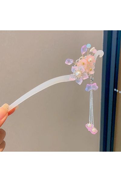 Choice Yu03 Elegant Chinese Style Hair Accessory Romantic Enameled Flower Tassel Hair Clip Alloy Jewelry Ha