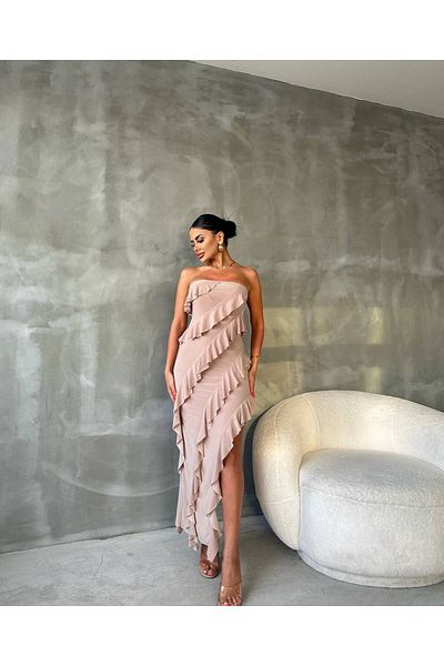 solena sln Γυναικείο φόρεμα με στράπλες λαιμόκοψη Lycra Frilly