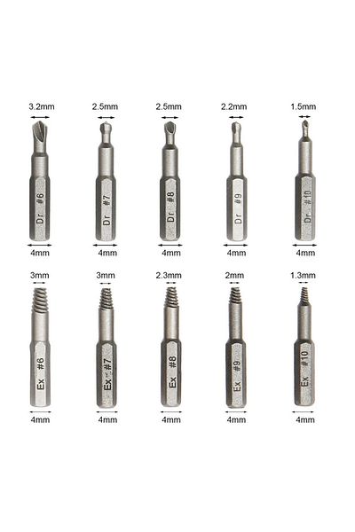 Vibra Tite 4mm 10Pc 4mm/6.35mm Damaged Screw Extractor Drill Bit Set Stripped Screw Extractor For Hexagon Screw