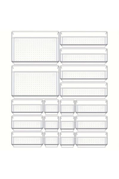 Choice 18pcs 10-piece Versatile Drawer Organizer Set - Clear Plastic Trays And Dividers In 4 Sizes For Perf