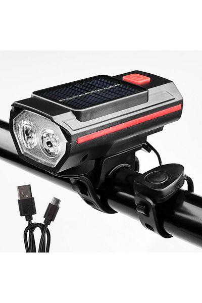 Choice QD-4601 Solar Bicycle Light with Horn 120dB TYPE-C Rechargeable MTB Road Bike Front Lamp Flashlight