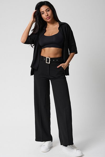 Firststops Women's Belted Black High Waist Spanish Trotter Pants