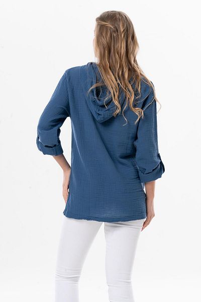 Eliş Şile Bezi Long Sleeve Hooded Women's Summer Muslin Sweatshirt Indigo indg