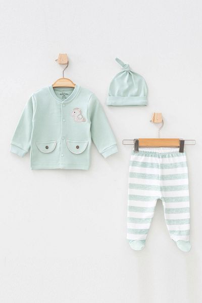 Aziz Bebe Baby Boy Horse Embroidered Cardigan Pants Beanie 3-Piece Bottom Top Baby Set 0 Months - 6 Months
