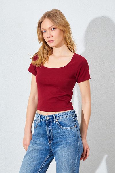 TENA Women's Burgundy Square Neck Lycra Full Rib T-Shirt