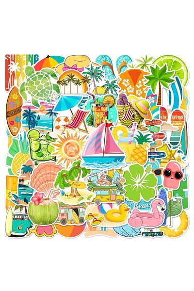 Choice 50pcs 50pcs Summer Beach Vacation Cartoon Graffiti Stickers DIY Phone Guitar Laptop Notebook Suitcas