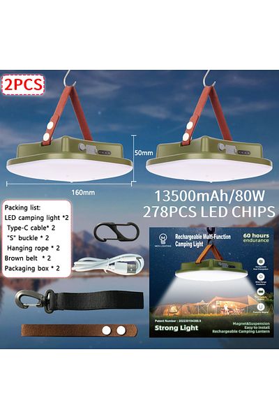 Choice mos-ly01-G-قطعتين MOSLIGHTING 13500 مللي أمبير في الساعة LED شحن مصباح تخييم مع مغناطيس مصباح محمول أنيق