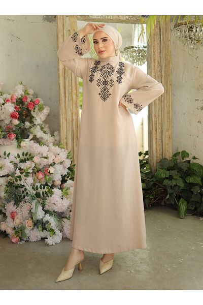 SAHRA BUTİK Beige Sahra Boutique - Ethnic Embroidered Linen