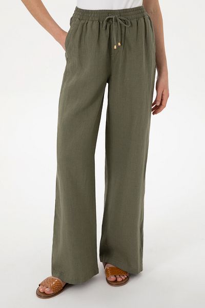 U.S. Polo Assn. Women's Dark Khaki Loose Relax Fit Canvas Trousers 50306844 -Vr111