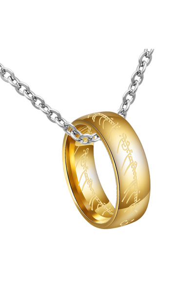 Choice قلادة على شكل حلقة من الفولاذ المقاوم للصدأ مطلية بالذهب مقاس 60 سم، ق...