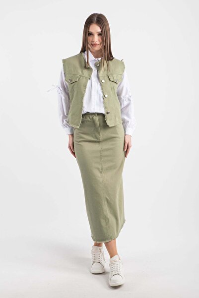 Hatun Atila Жіночий джинсовий жилет 7790-1 - Зелений