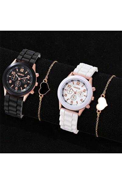 Choice black 4PCS Fashion Simple Watch Luxury Men's and Women's Belts Business Leisure Bracelet Quartz Watc