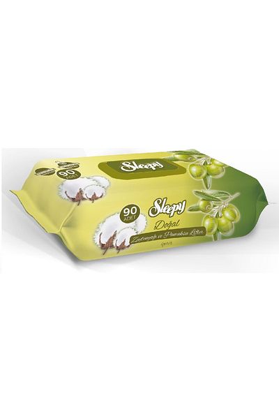 Sleepy 90 Living Cotton & Olive Oil Wet Towel Wipes Set with Plastic Cover