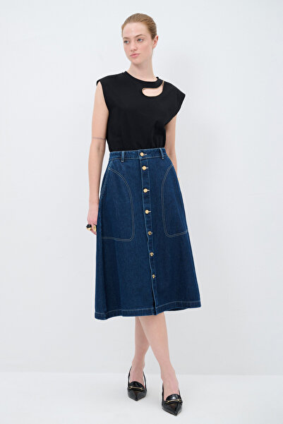 adL Düğmeli Denim Etek
