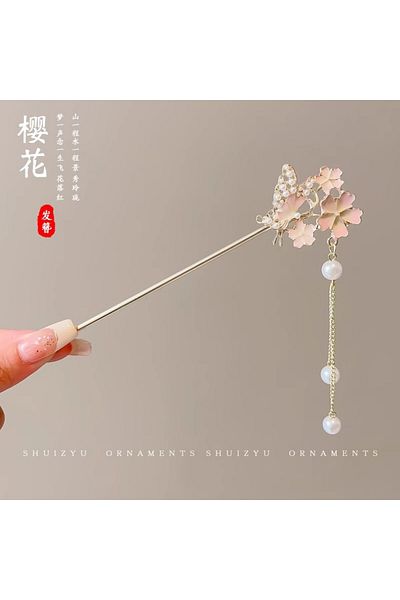 Choice G Elegant Chinese Style Hair Accessory Romantic Enameled Flower Tassel Hair Clip Alloy Jewelry Hair.