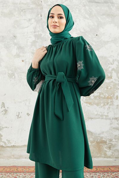 VAVİNOR Mila Belted Set - Emerald
