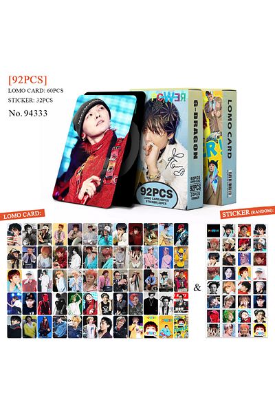 Choice 94333 60+32pcs/G-Dragon Photo Card, Star Sticker Postcard, Fan Collection Card