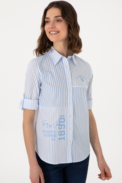 U.S. Polo Assn. Cămașă cu mânecă lungă albastră pentru femei 50299682-VR036