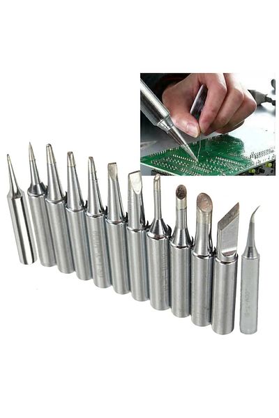 Choice 12PCS 33mm Copper Soldering Iron Tips Set 900M-T Welding Station Tools I B C D K For 936 937 938 ...