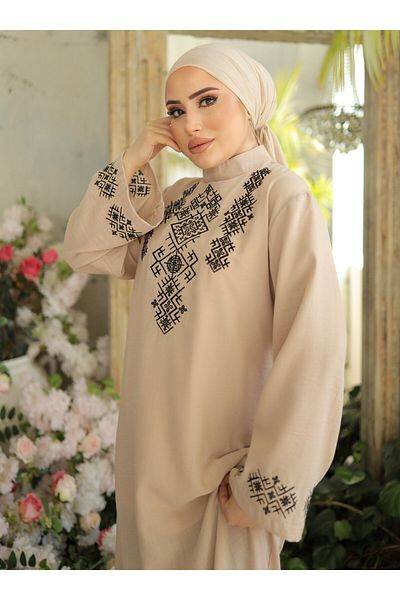SAHRA BUTİK Beige Sahra Boutique - Ethnic Embroidered Linen
